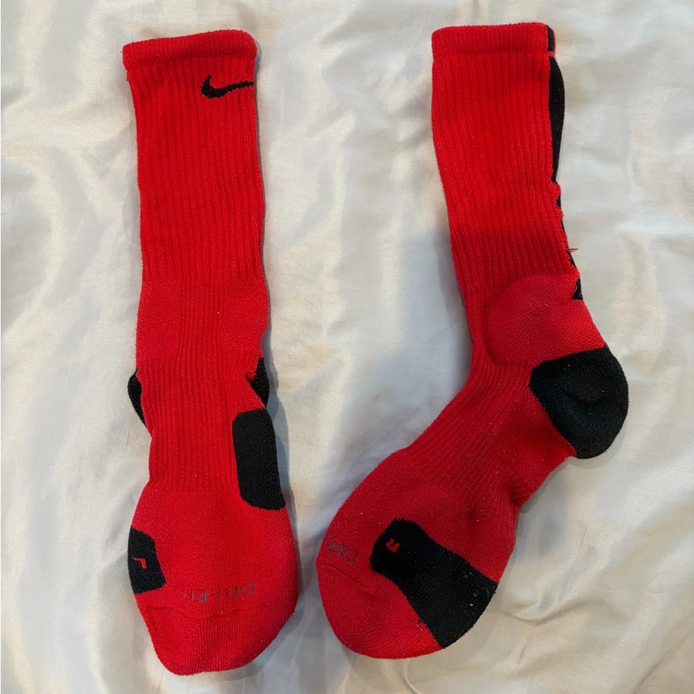 Nike Red Athletic Crew Socks with Black Accents